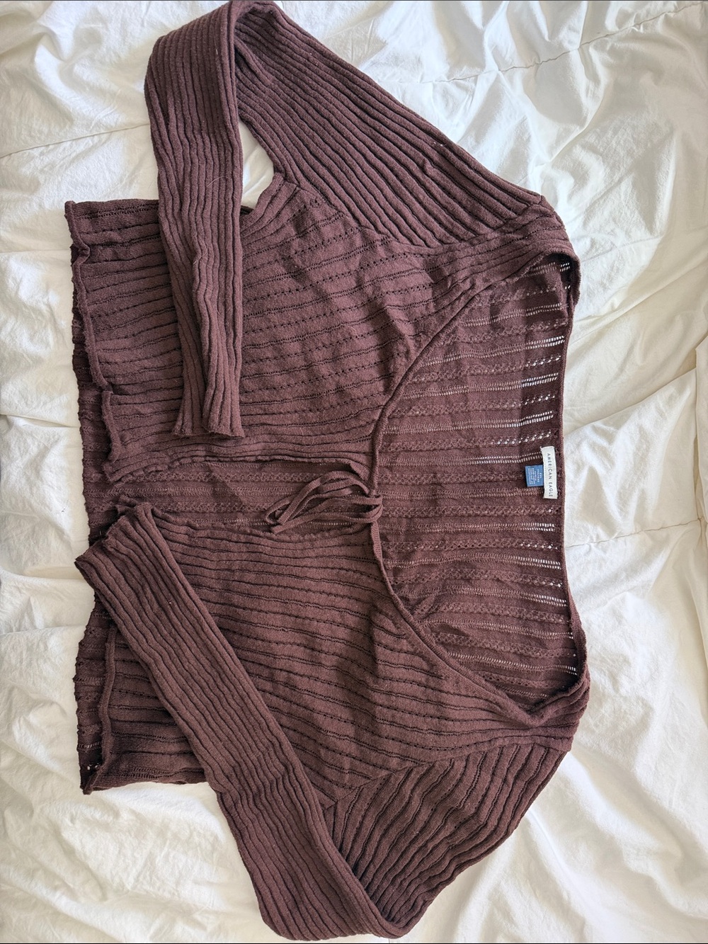 Lightweight Ribbed Knit Cardigan in Brown